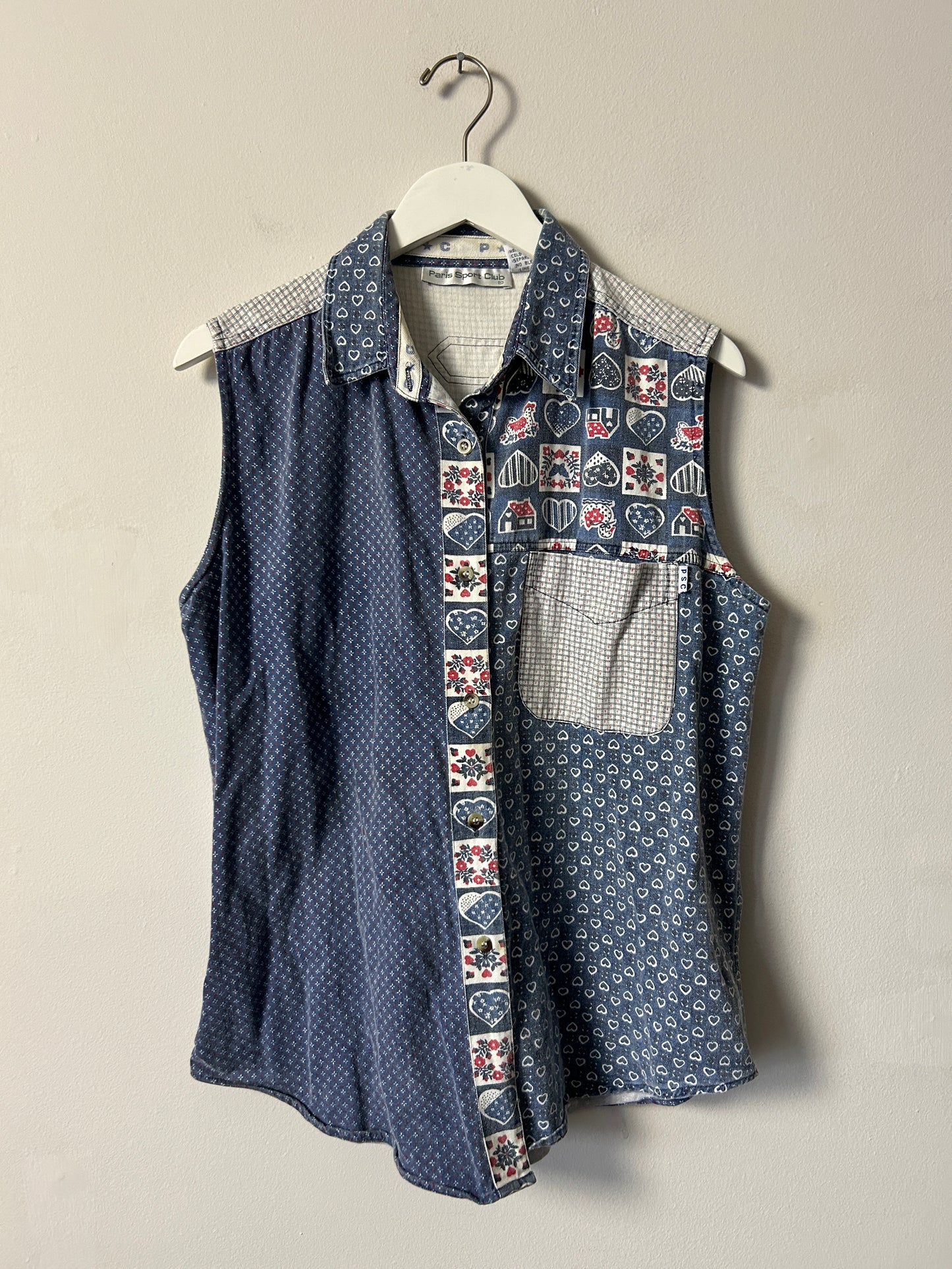 Vintage Paris Sport Club Patchwork Cottage Print Top - Large