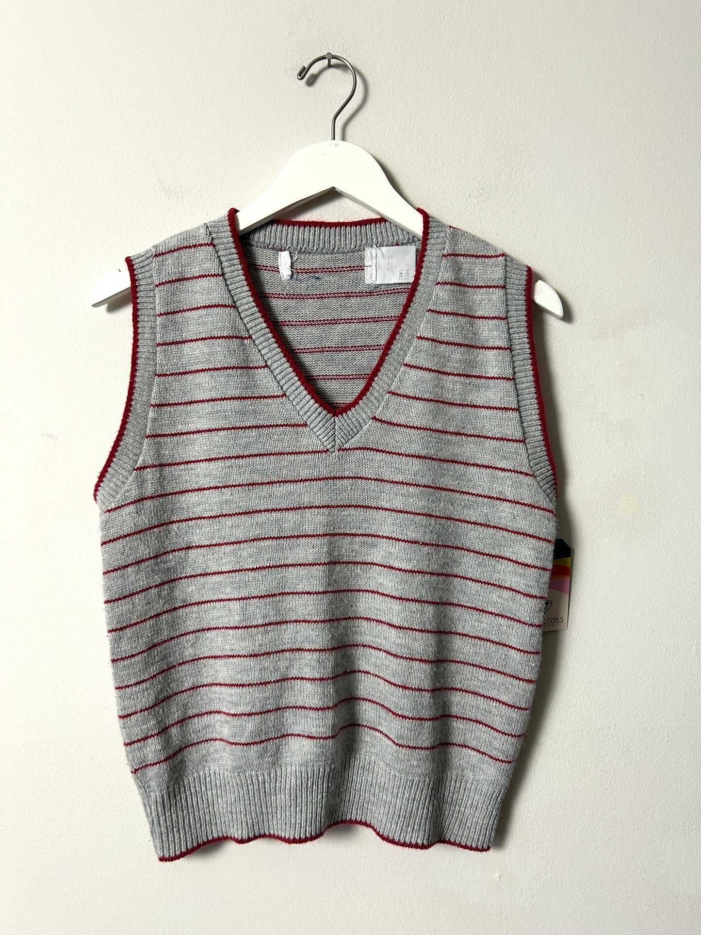 Vintage Grey & Red Striped Vest - M