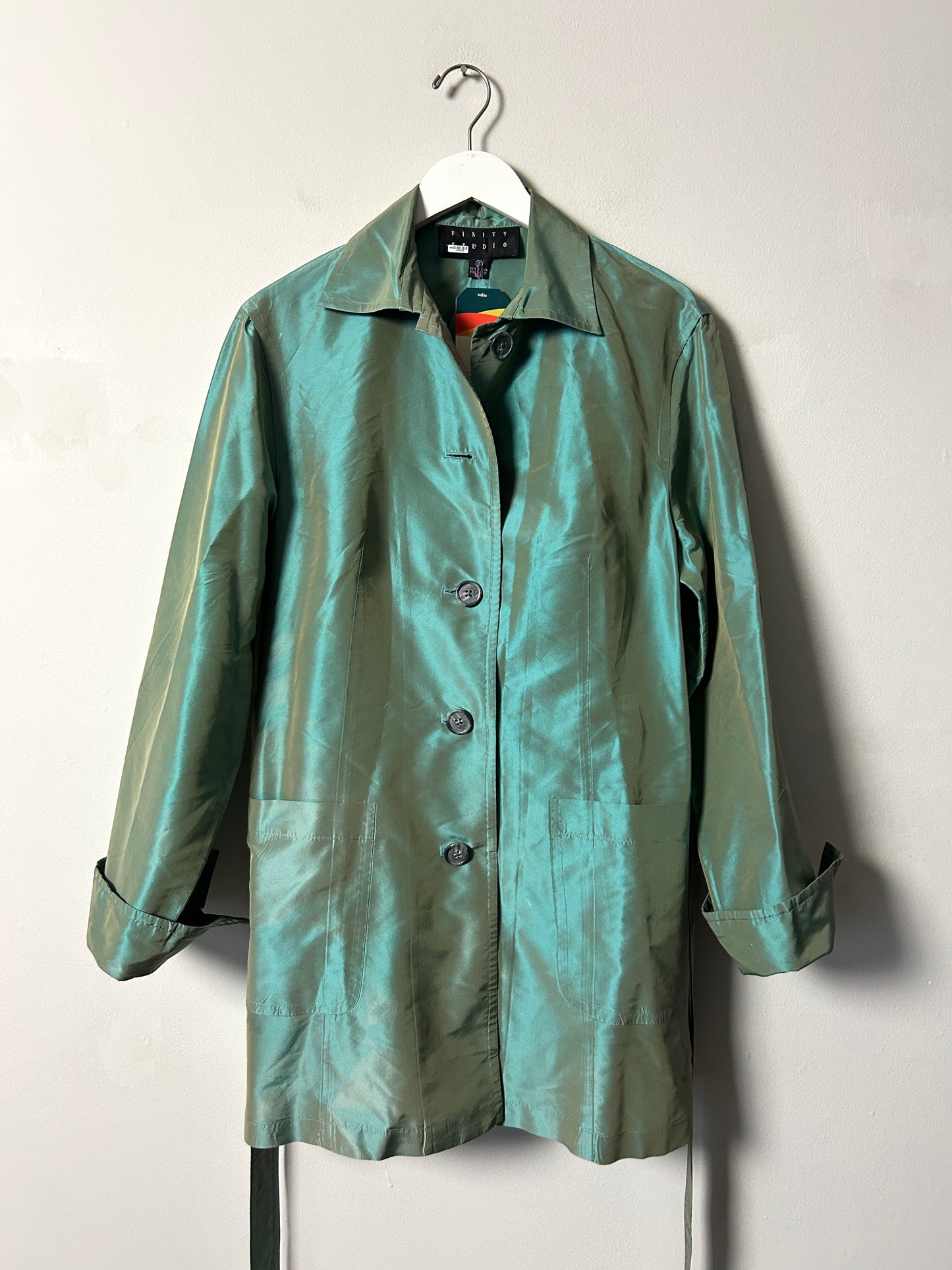 Vintage Green Silk Button Up Jacket - 8
