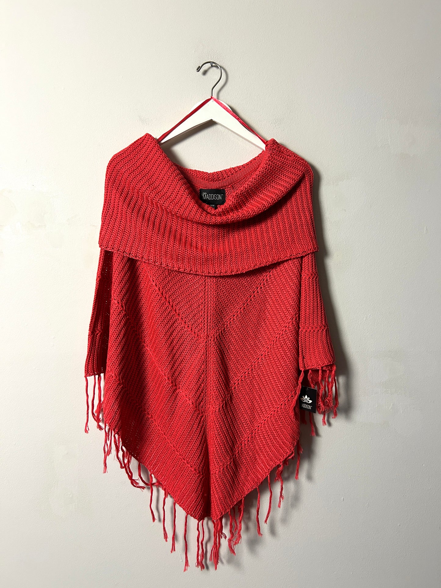 Pink Cowl Neck Knit Poncho - Medium