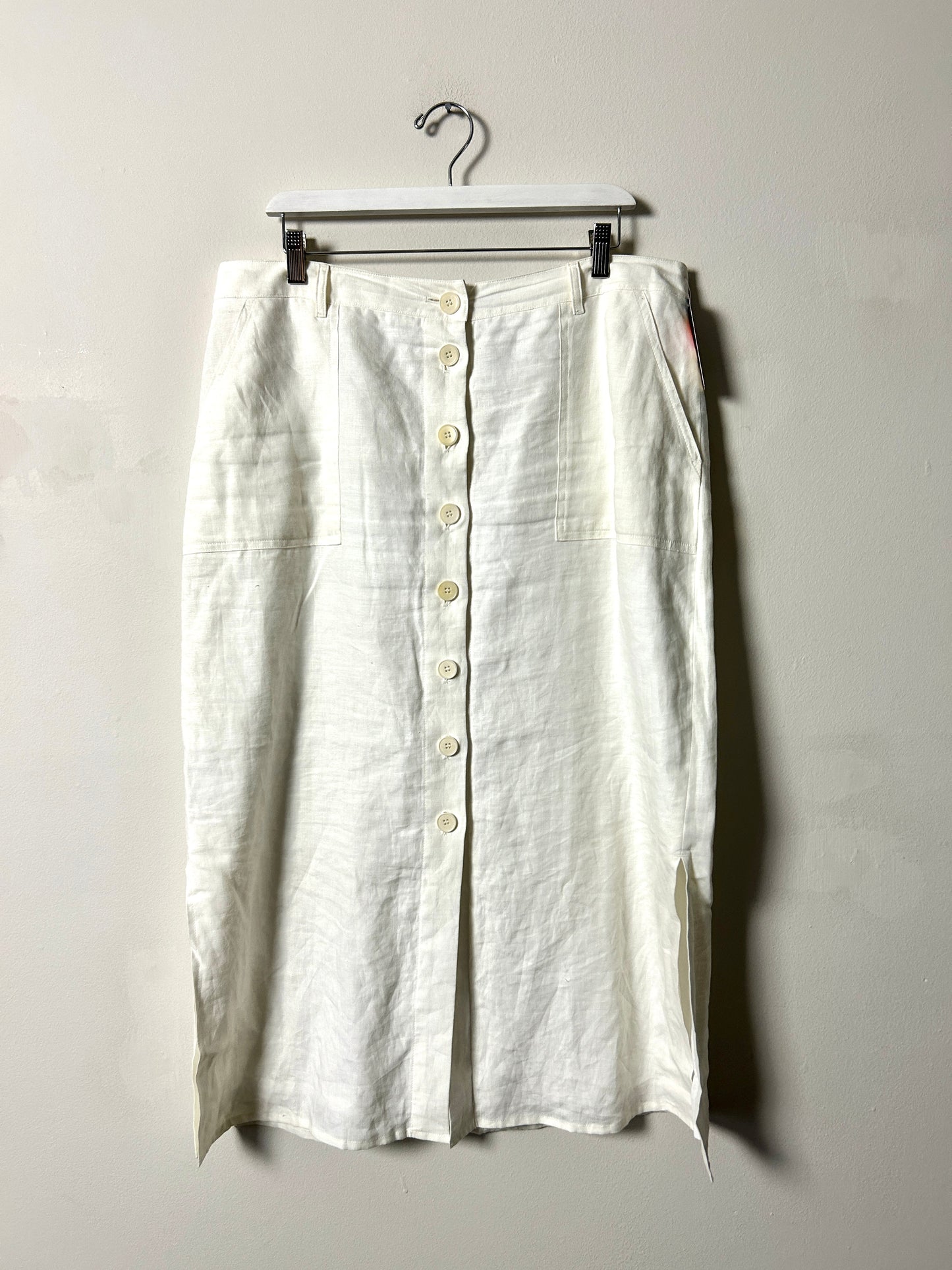 Talbots White Button Front Linen Skirt - 16