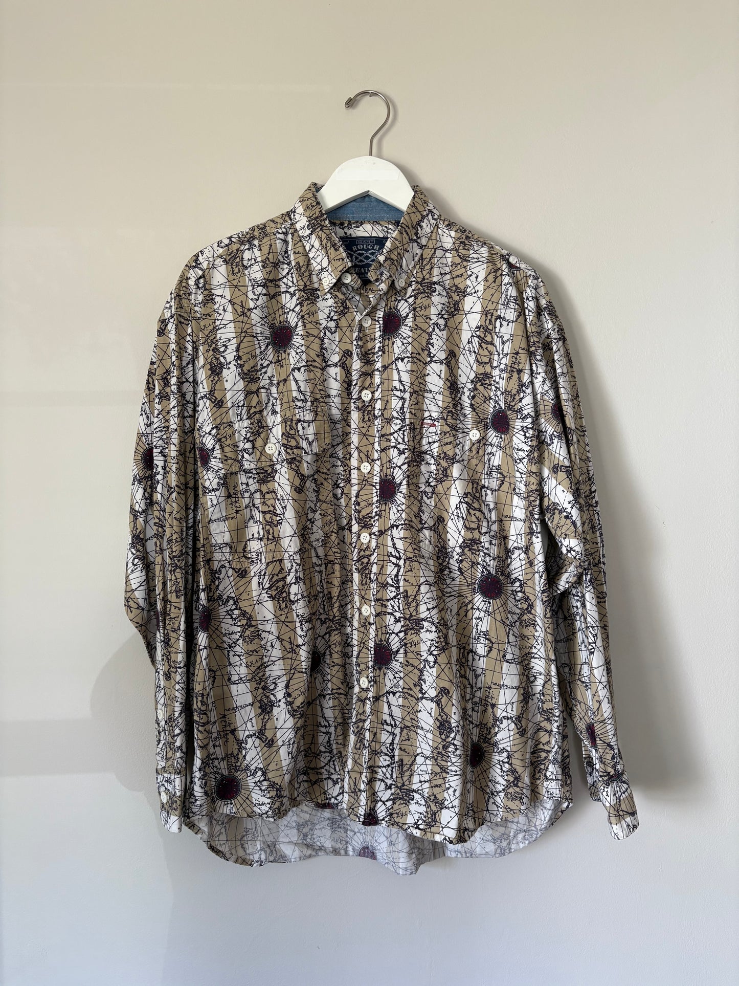 Gant Rough Weather Tan Striped Nautical Button Down Shirt - M