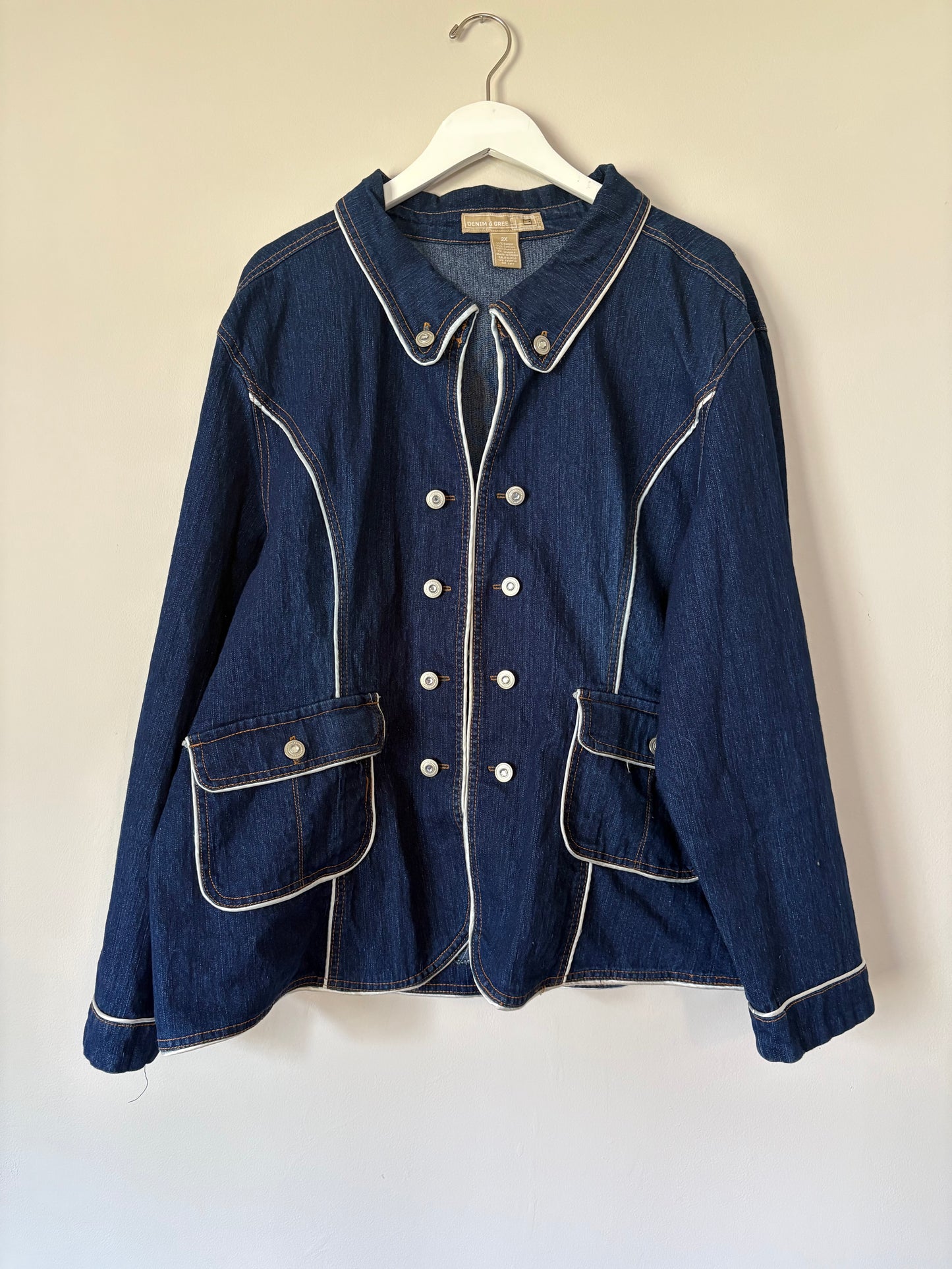 Denim d Gree Rhinestone Button Down Jean Jacket - 2X