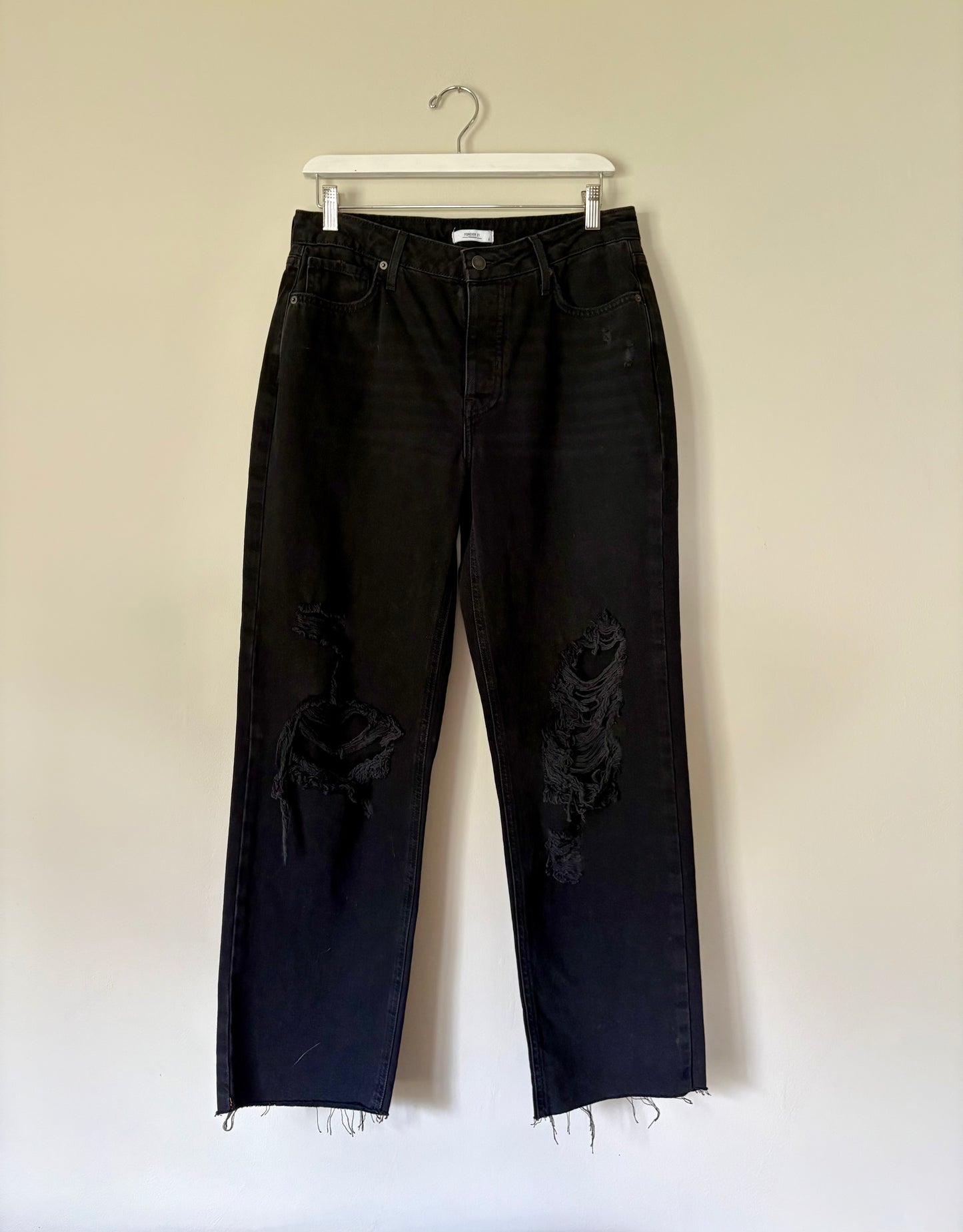 Forever 21 Black High Waisted Distressed Wide Leg Jeans - 27