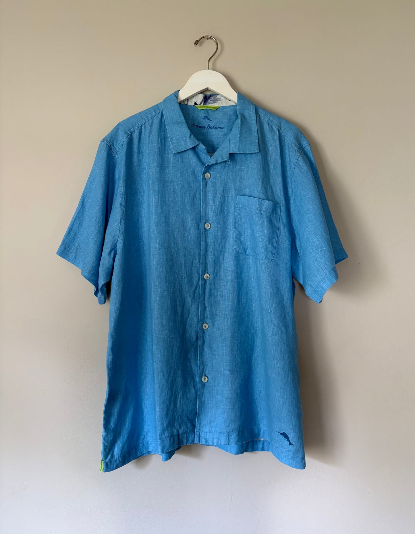 Tommy Bahama Sky Blue Linen Short Sleeve Button Up Shirt - L