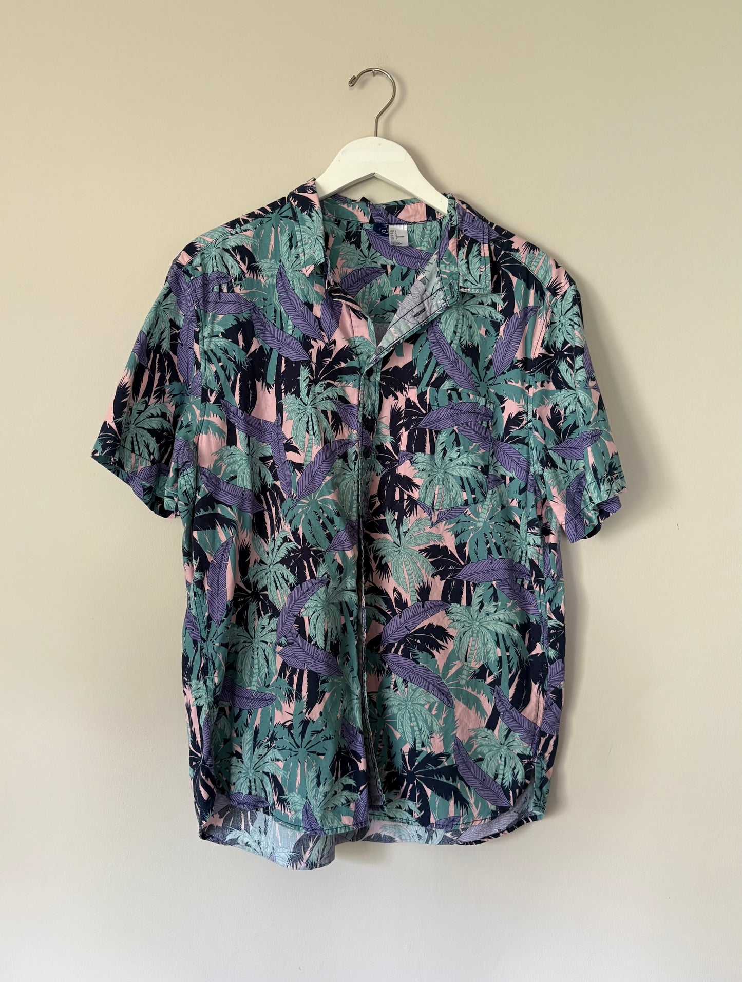 H&M Blue, Pink, Purple Tropical Print Shirt - L