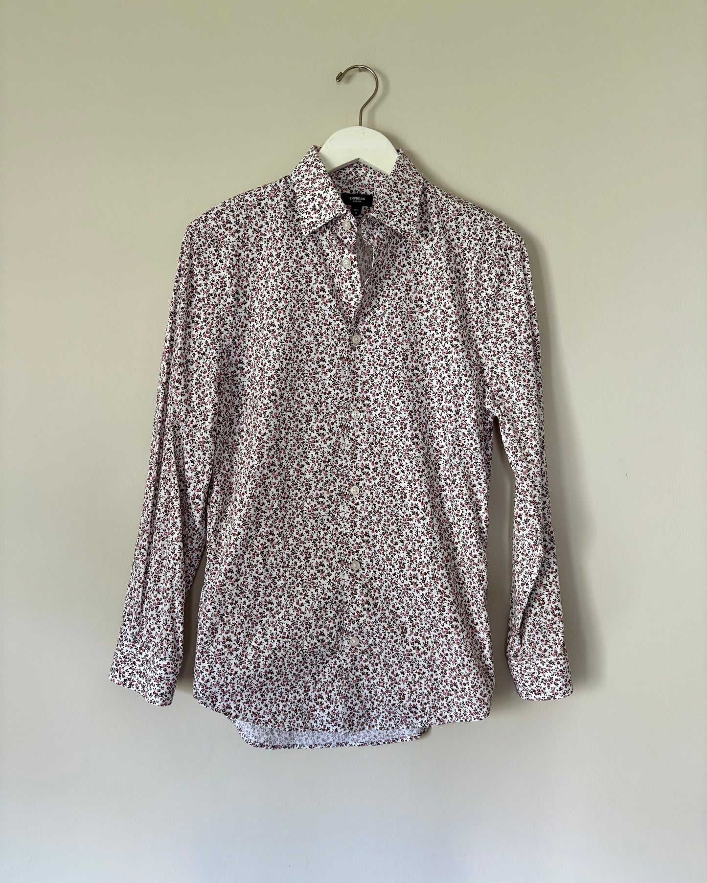 Express White Floral Button Up Shirt - XS