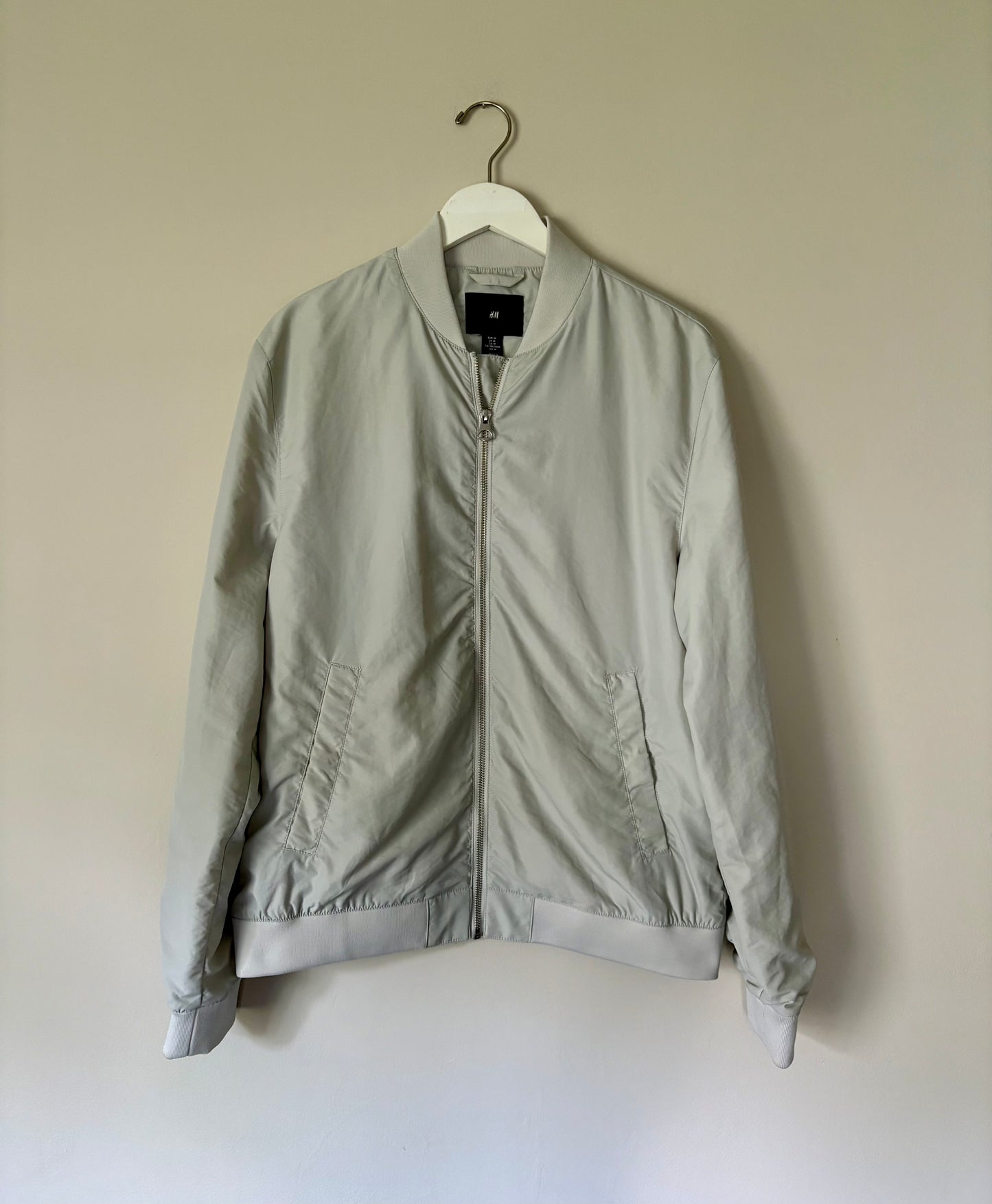 H&M Pale Grey Nylon Bomber Jacket - M