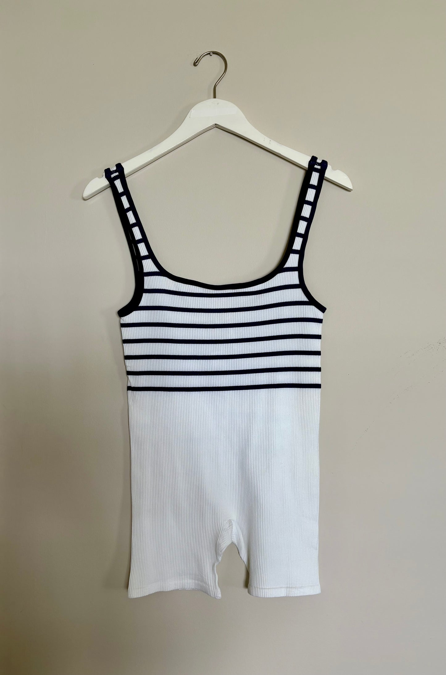 Zara White & Blue Striped Ribbed Romper - XS/S