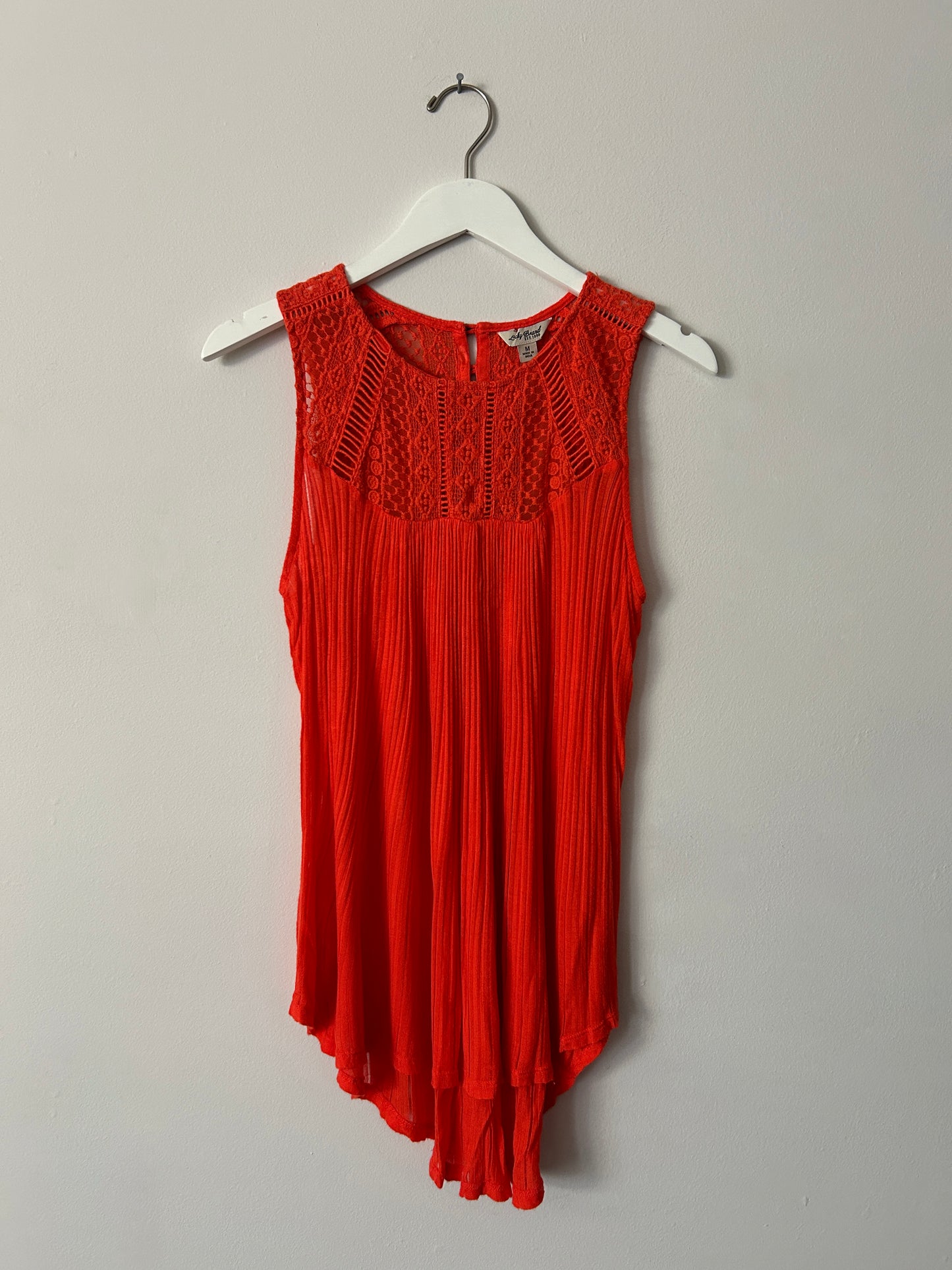 Lucky Brand Orange Lace/Pleat Tank Top - Medium