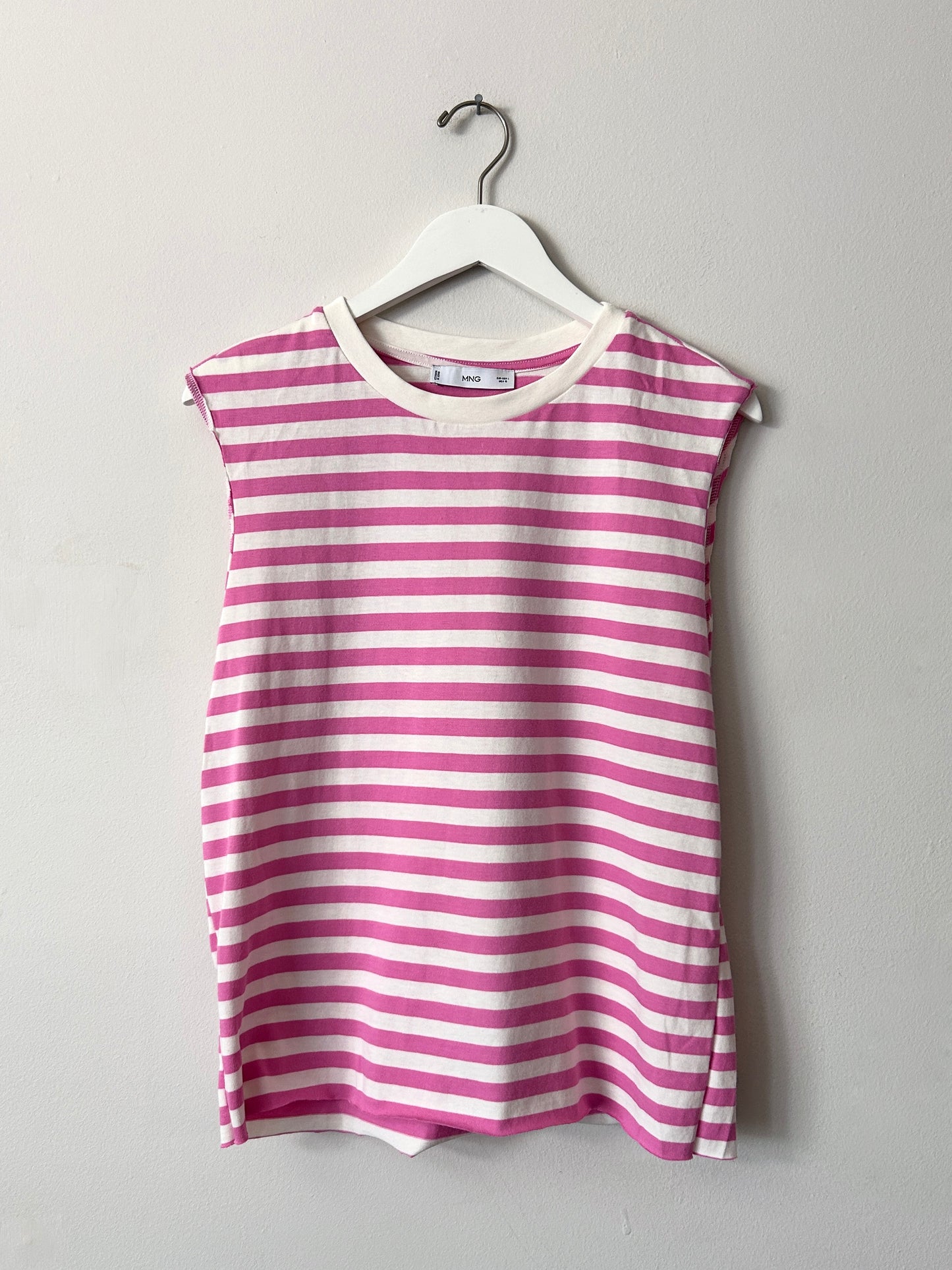 Mango Pink/White Stripe Cutoff Tank - Large