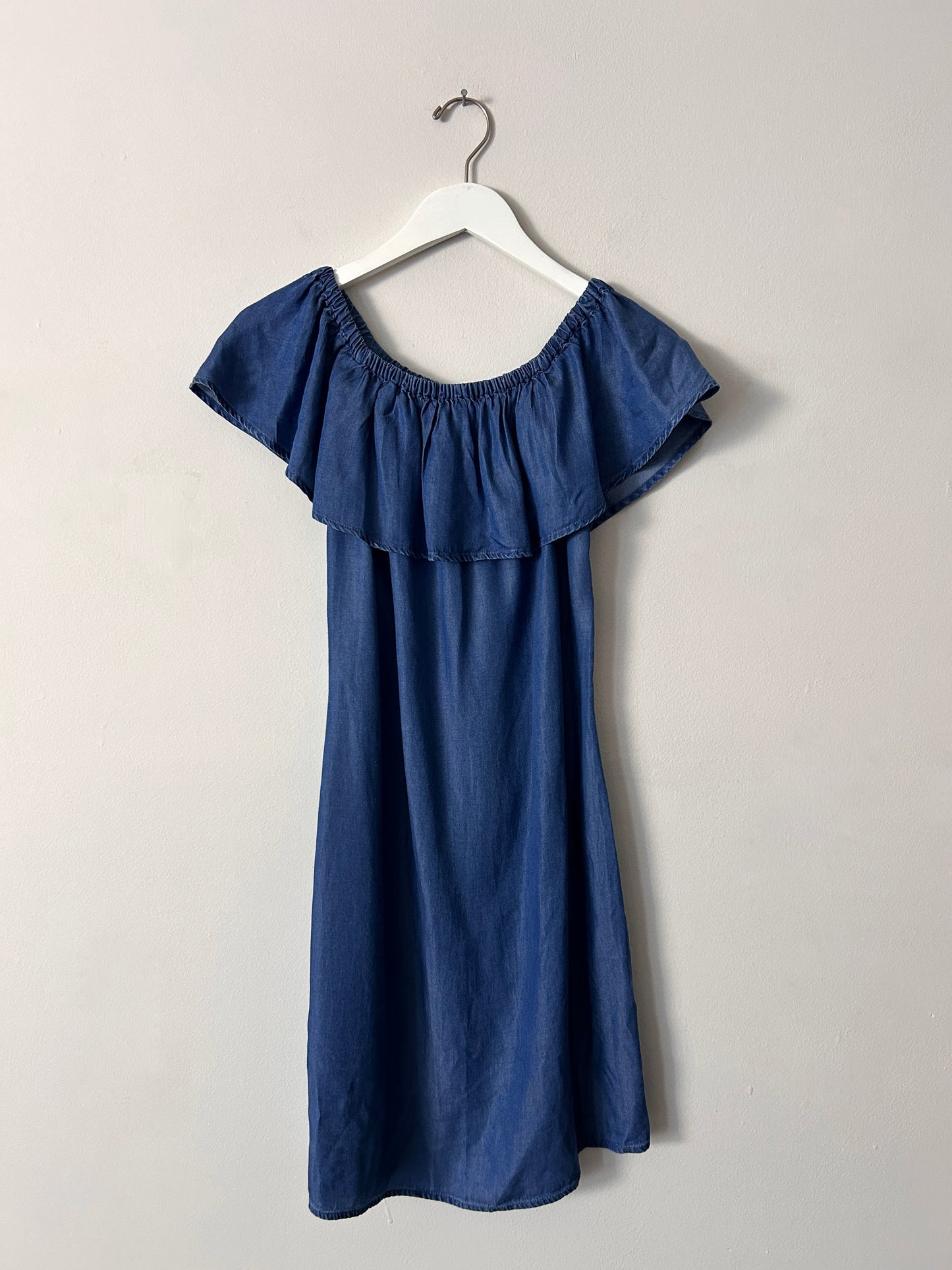 Ci Sono Off Shoulder Ruffle Denim Dress - Medium