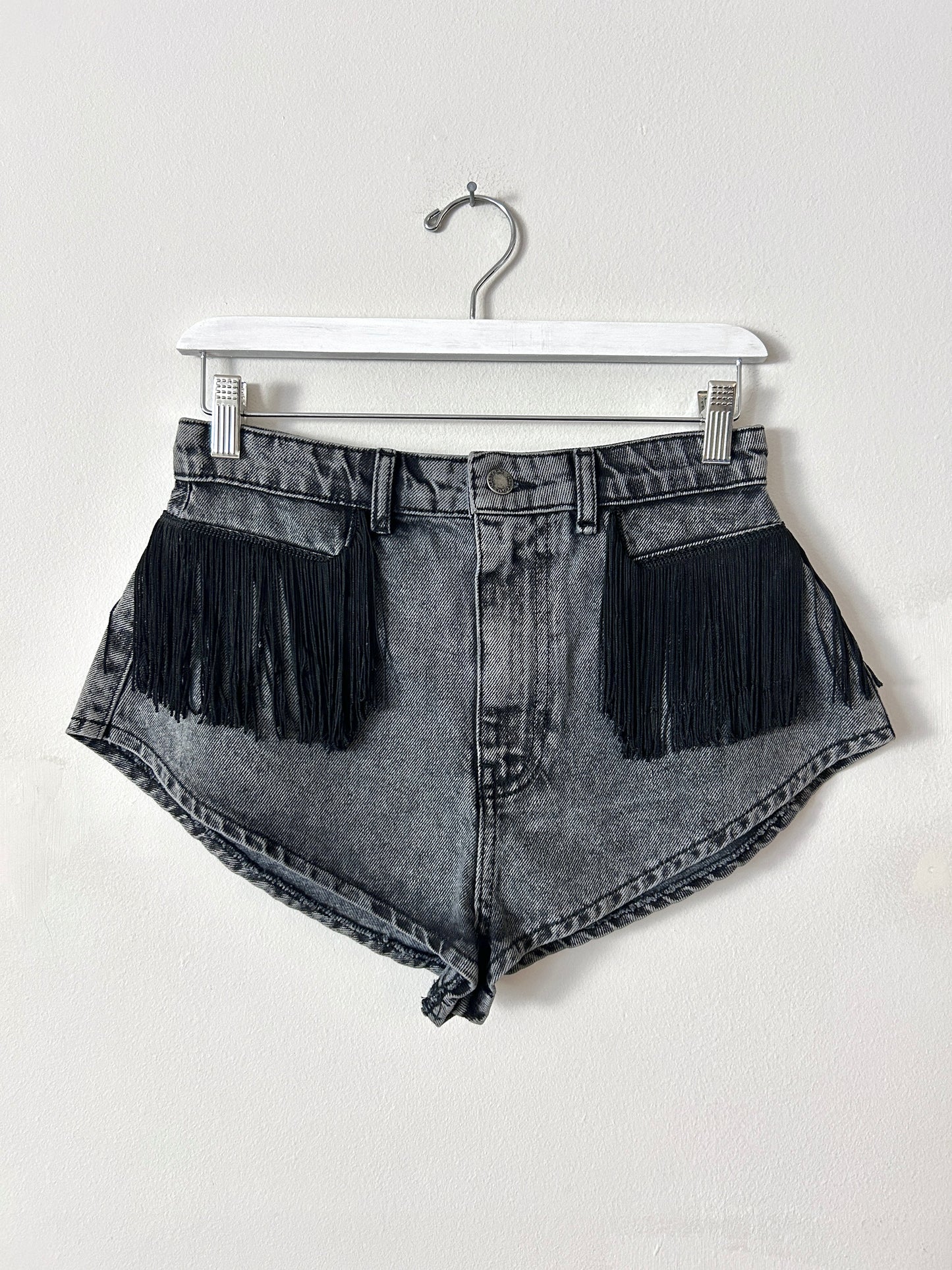 Nasty Gal Black Denim Fringe Shorts - 6