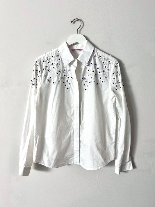 Vilagallo White Sequin Button Up Shirt - 38