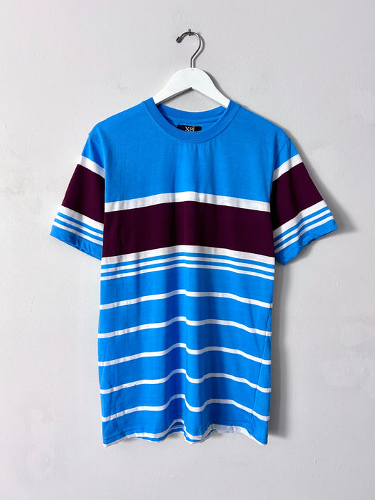 Basics Blue/White/Maroon Stripe Tee - Small