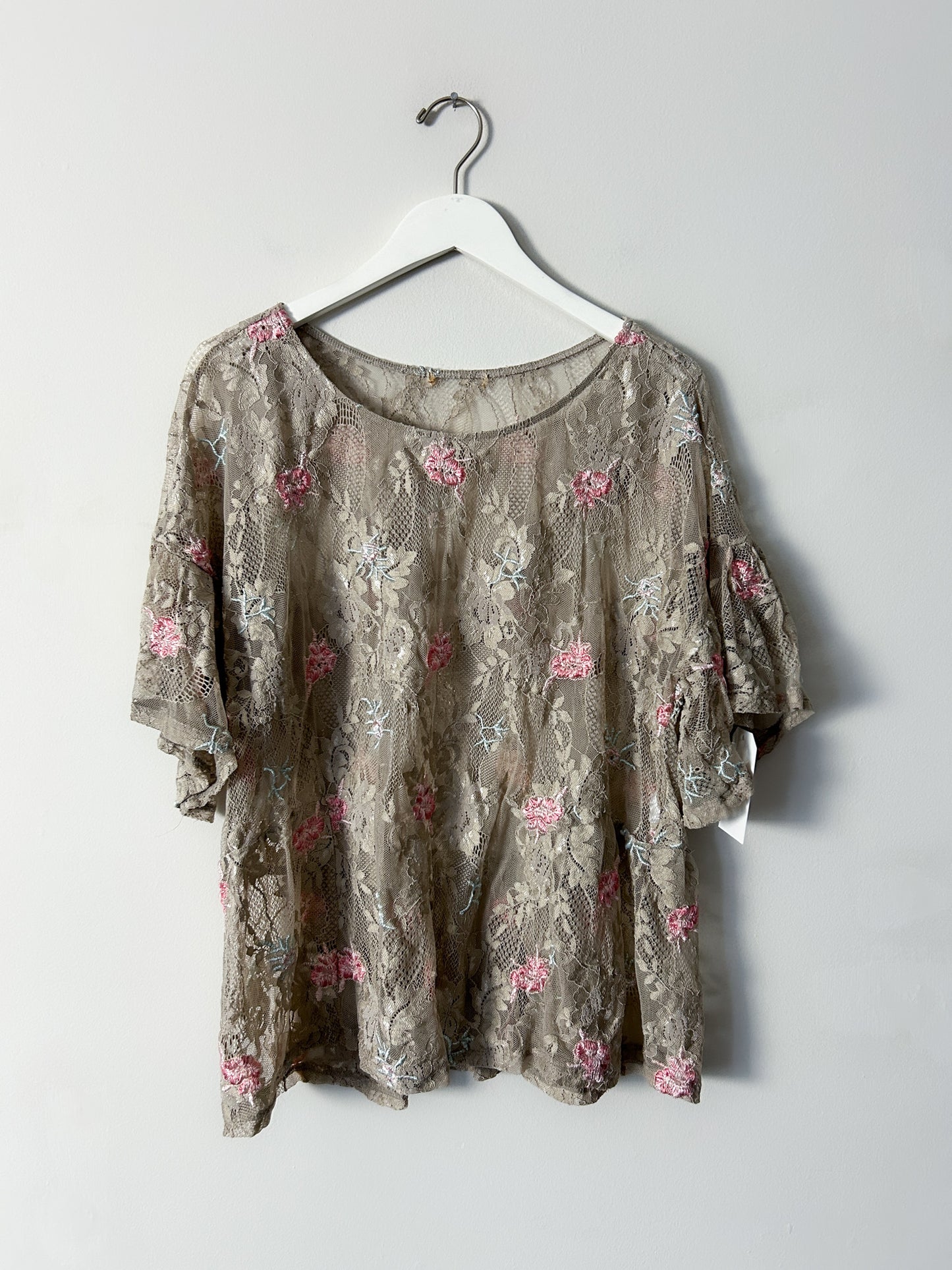 Democracy Beige Embroidered Lace Top - XL