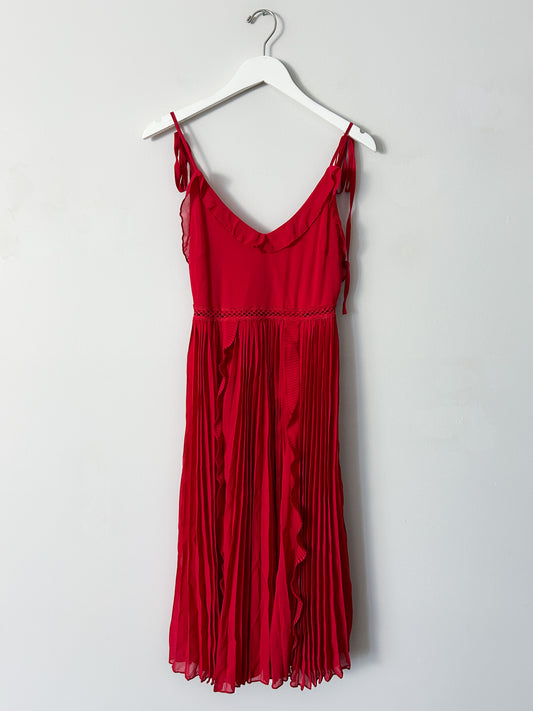 Lulus Red Pleated Midi Dress - XS