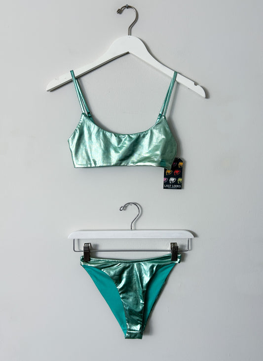 Superdown Metallic Green Swimsuit Set - XS