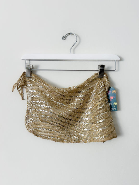 Mesh Gold Glitter & Sequin Short Sarong - XS