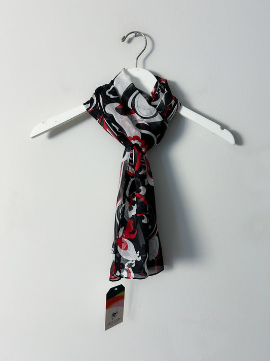 Red, Black, White Sheer Scarf - OS