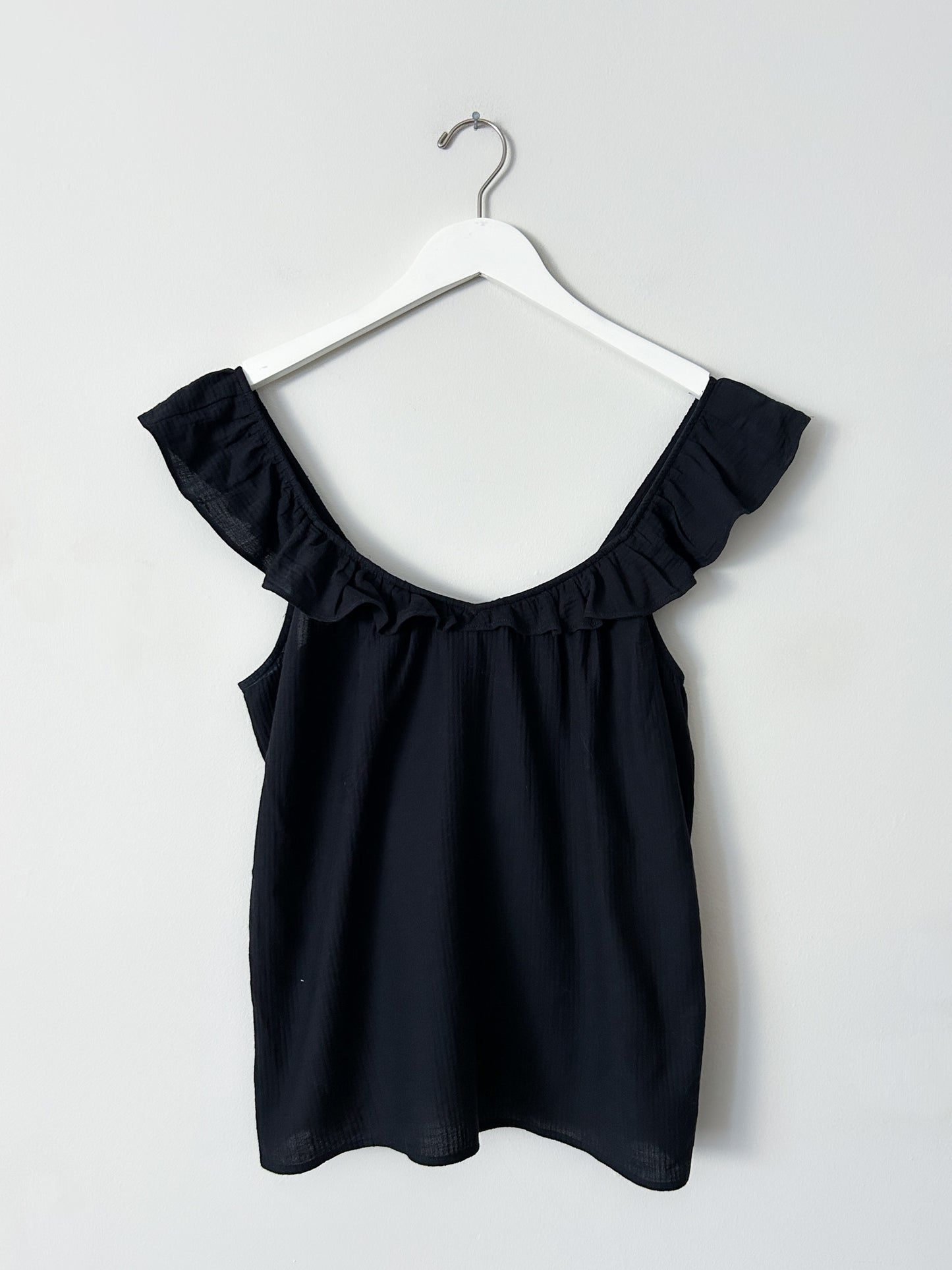 Loft Black Ruffle Tank Top - Medium