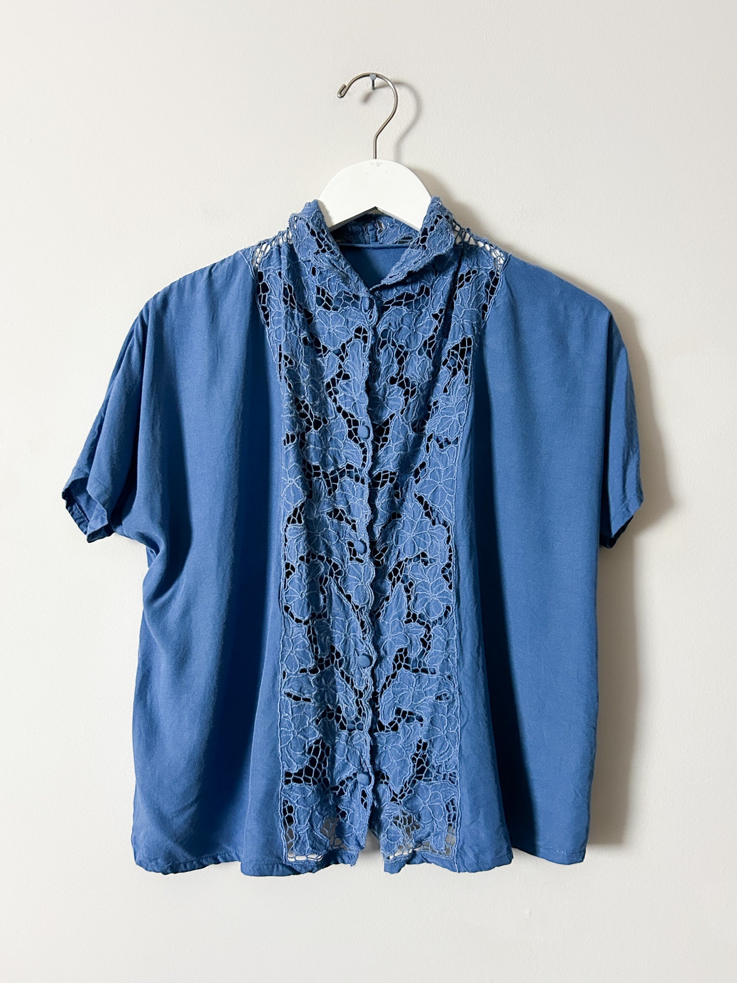Vintage Surya Blue S/S Button Up Blouse - Medium