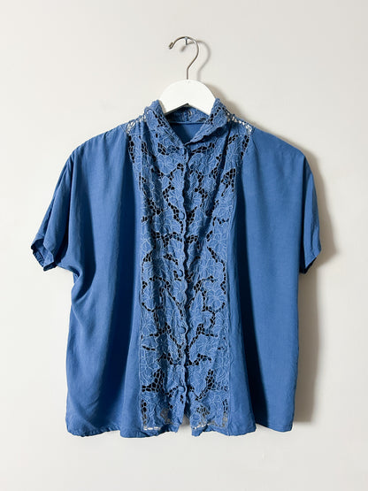 Vintage Surya Blue S/S Button Up Blouse - Medium