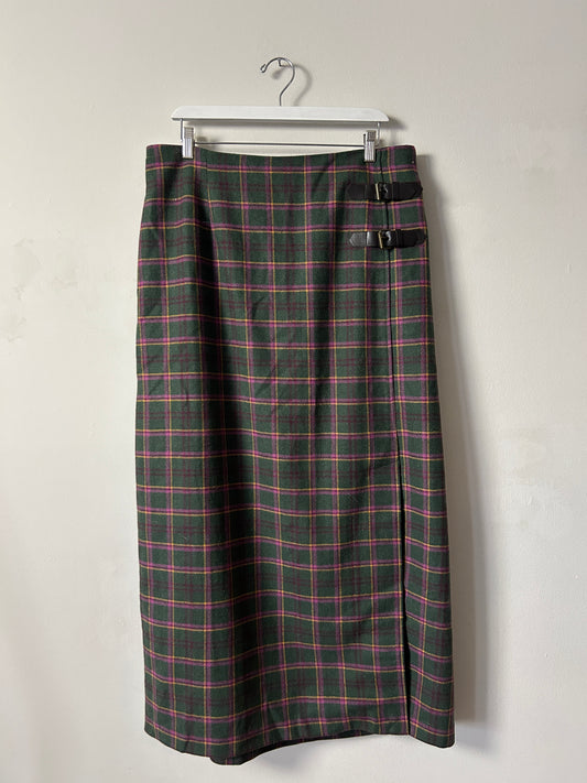 Vintage Jessica London Green Plaid Maxi Skirt - 16