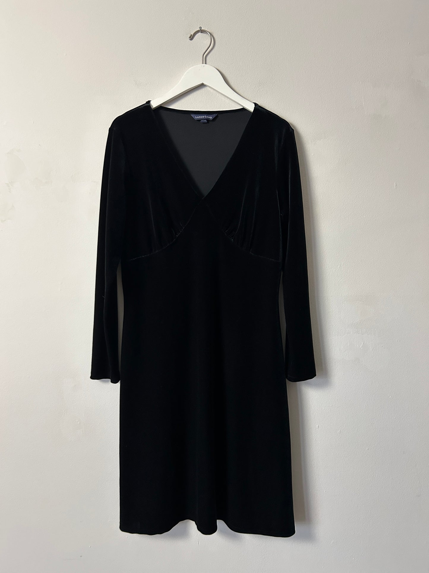 Lands End Black Velvet Midi Dress - Large