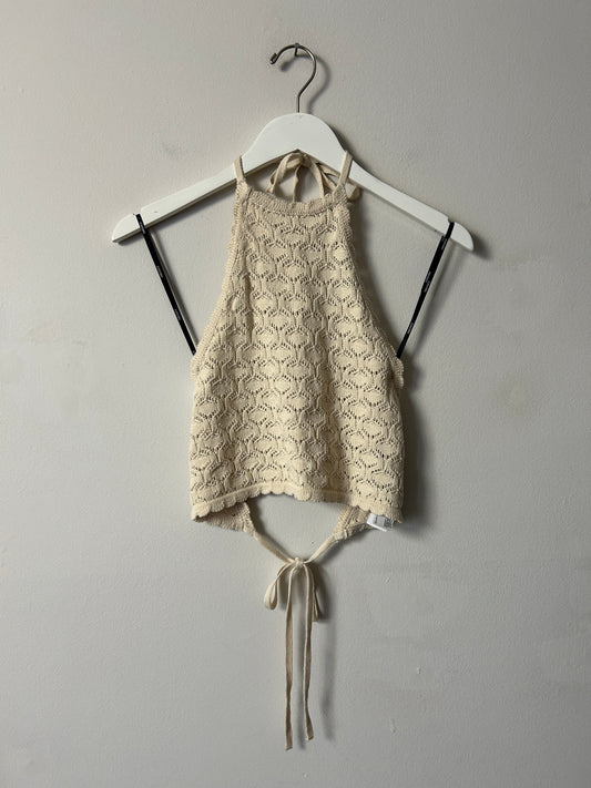 Forever 21 Cream Crochet Crop Halter Top - Medium