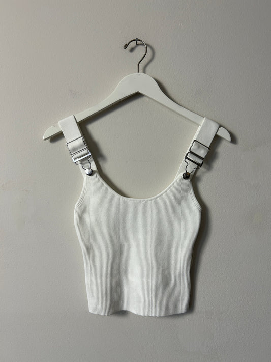 Wrangler + Staud White Knit Snap Strap Tank - XS & S