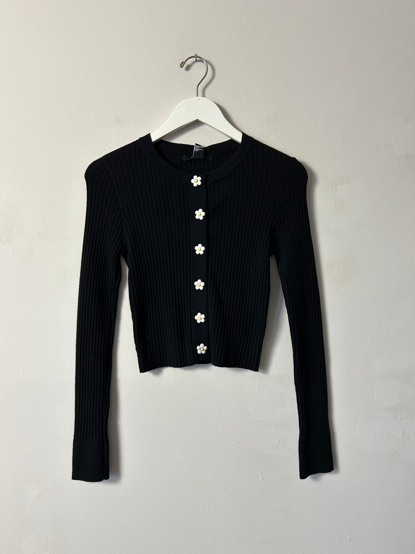 Forever 21 Ribbed Black Daisy Cardigan - Small