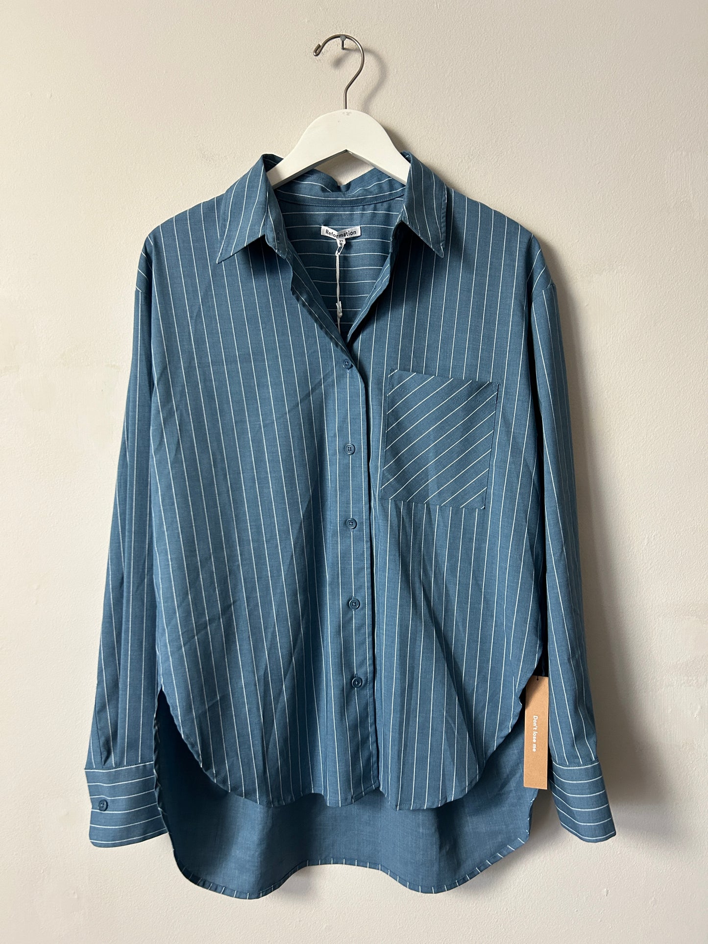 Reformation Oversized Blue Pinstripe Button Front Shirt - XS