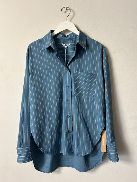 Reformation Oversized Blue Pinstripe Button Front Shirt - XS