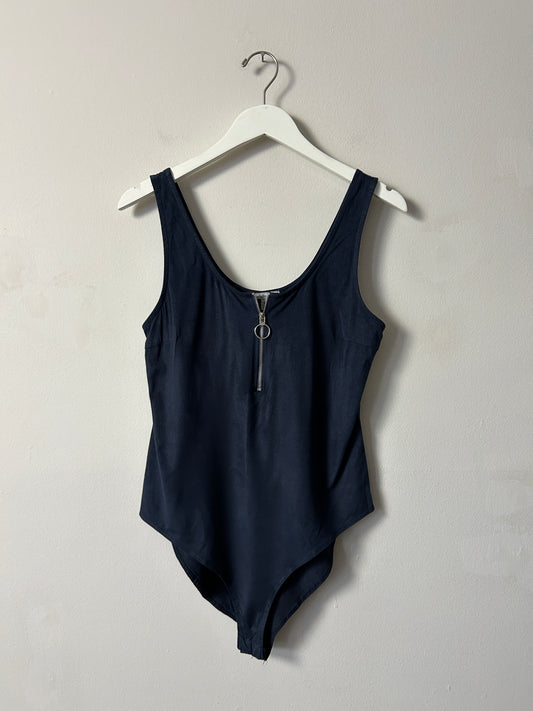 Charlotte Russe Navy Zip Front Leotard - Medium