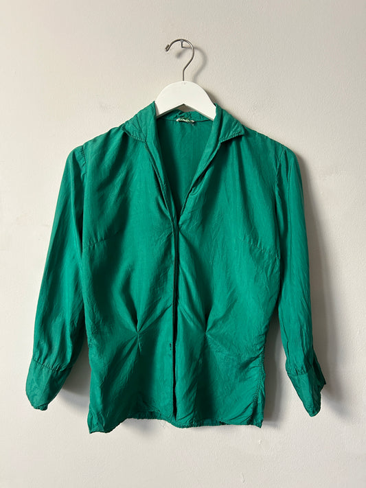 Vintage Greenleaf Green Silk Blouse - Small