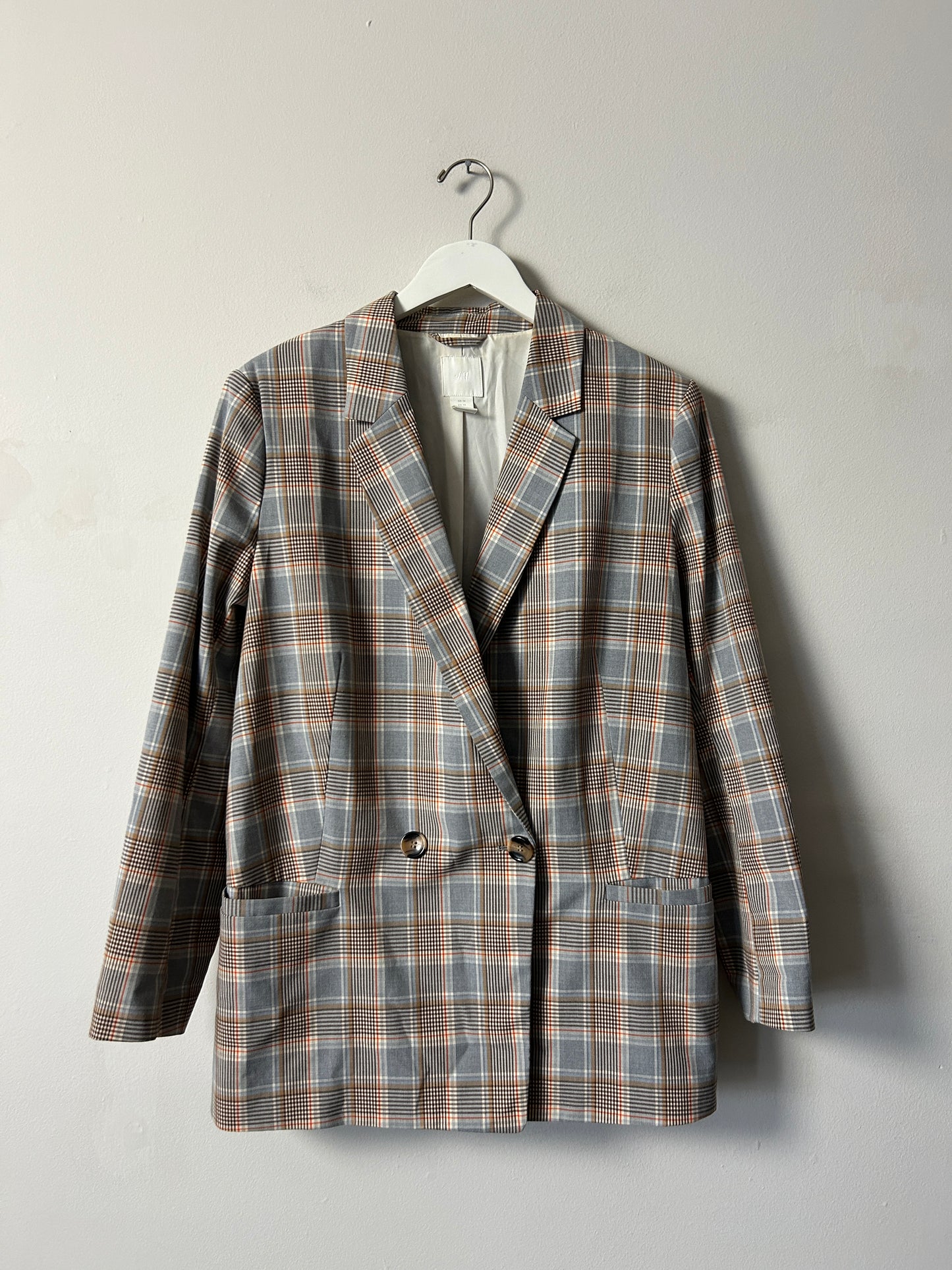 H&M Tan/Orange Plaid Double Breasted Blazer - 14