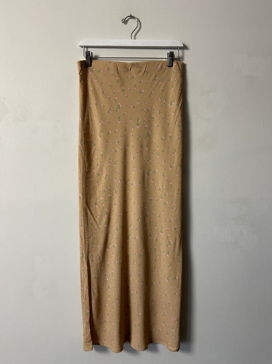 Wild Fable Tan Floral Crepe Bias Maxi Skirt - Medium