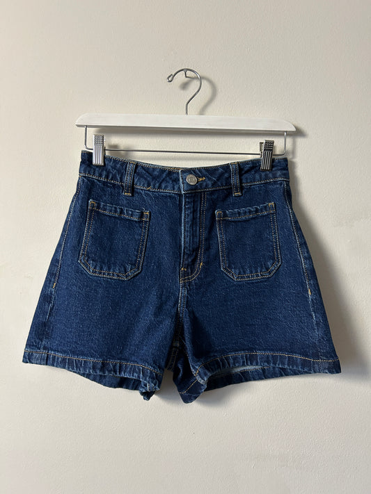 Mango Dark Wash Patch Pocket Jean Shorts - 2