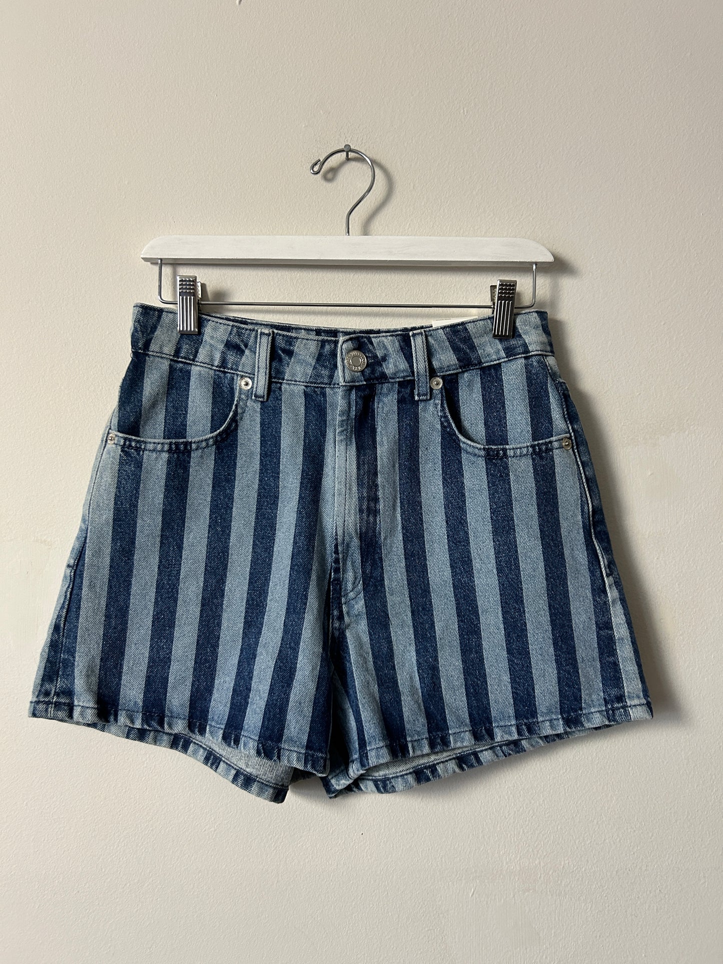 Zara High Rise Stripe Denim Shorts - 38