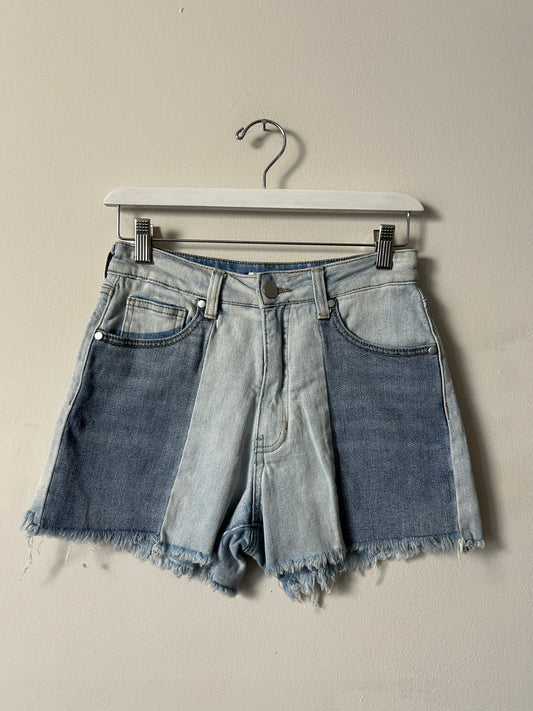 BP. Two Tone Raw Hem Denim Shorts - 27