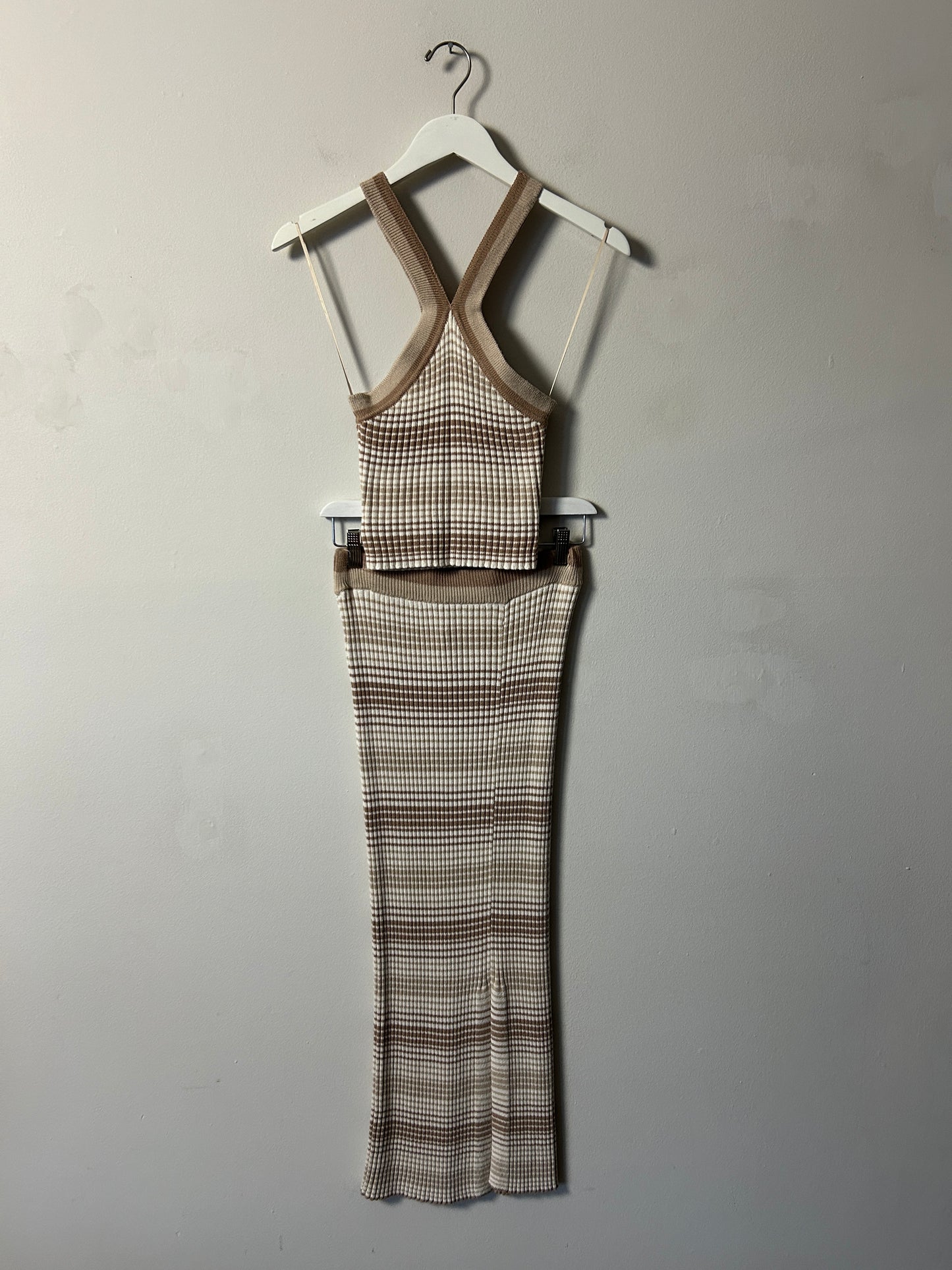 Sincerely Jules Tan Stripe Maxi Skirt/Halter Top Set - Medium