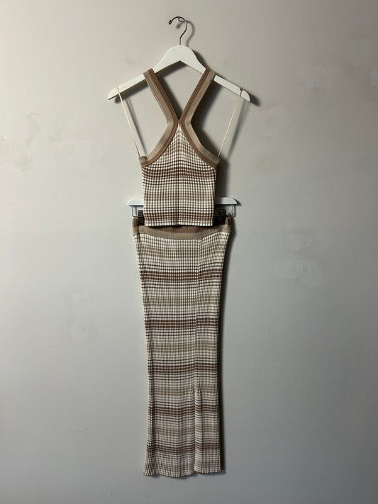 Sincerely Jules Tan Stripe Maxi Skirt/Halter Top Set - Medium