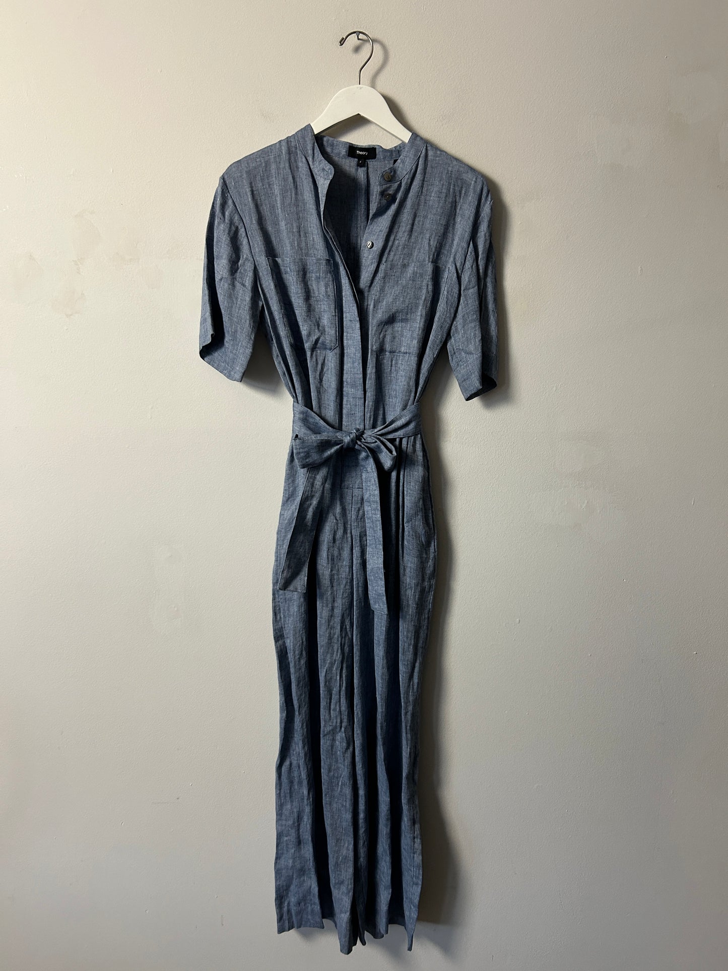 Theory Blue Short Sleeve Chambray Jumpsuit - 2