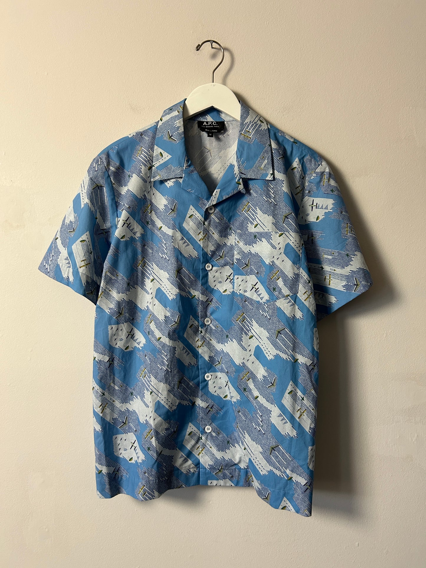 A.P.C. Short Sleeve Plane Print Button Up - Medium