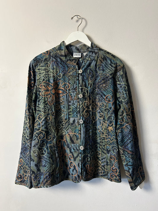 Vintage Chico's Embroidered/Beaded Denim Jacket - Plus 3