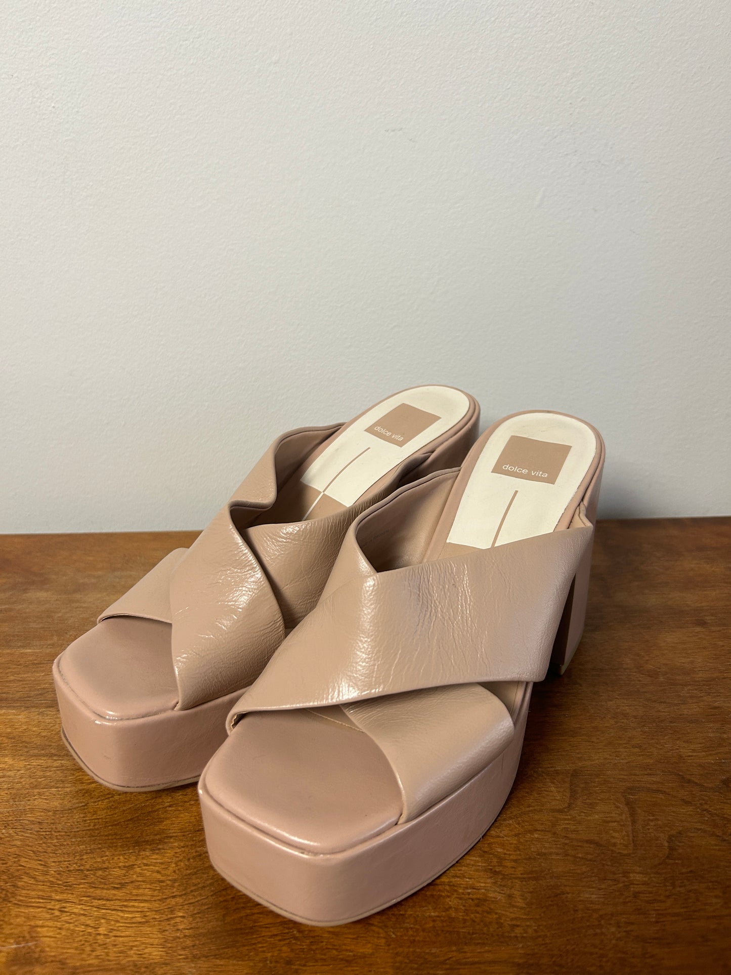 Dolce Vita Nude Cross Toe Platform Sandals - 8.5