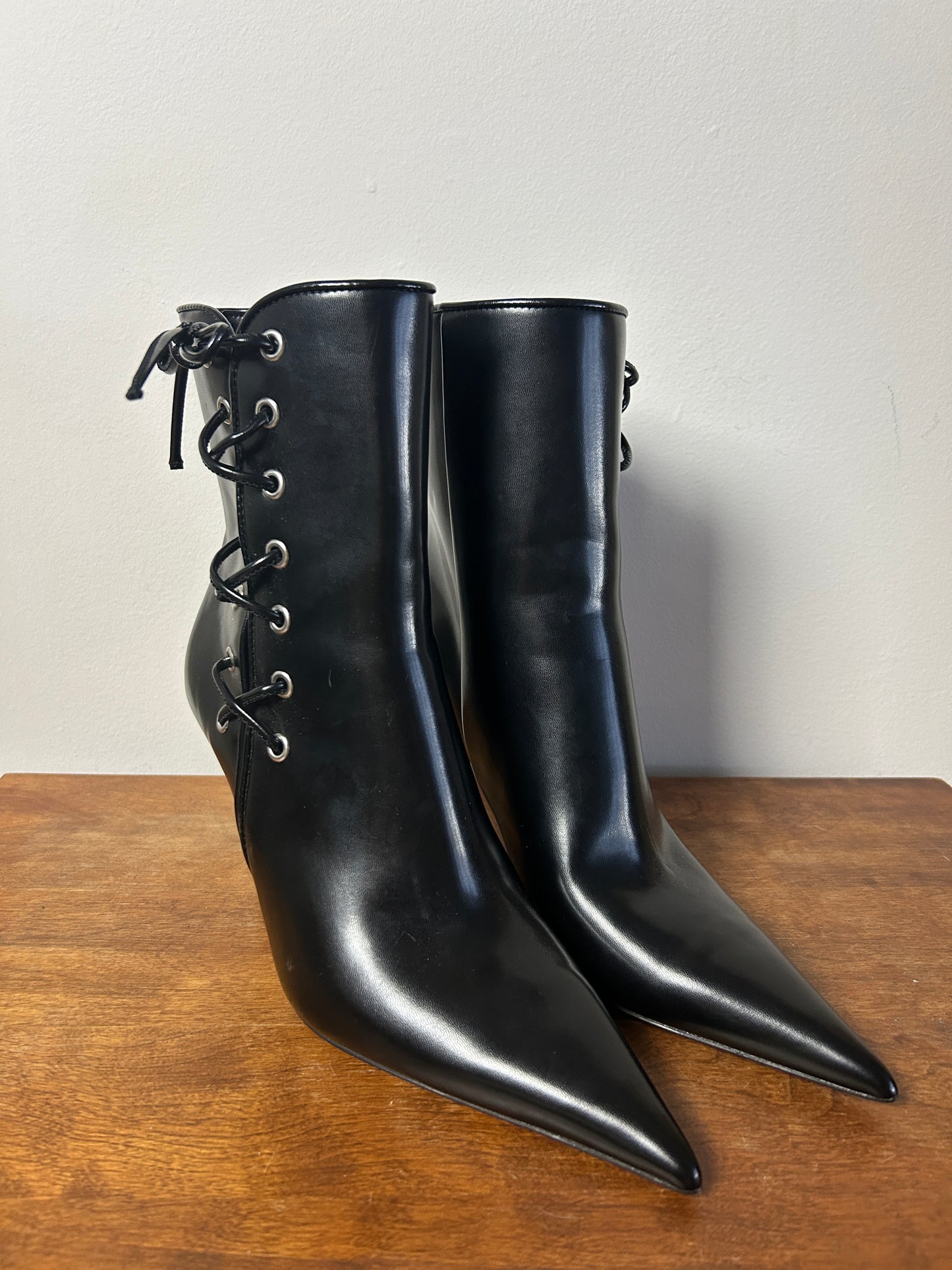 H&M Pointed Toe Lace Up Pleather Boots - 7.5