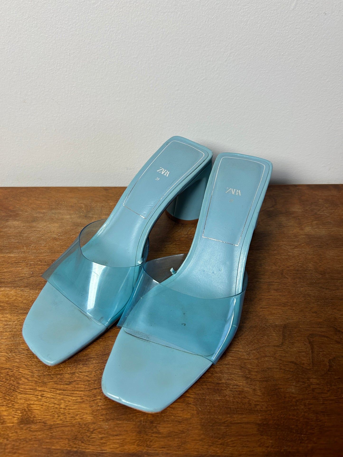 Zara Blue Block Heel Sandal Acrylic Strap - 8