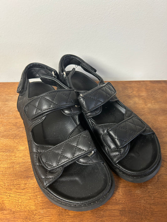 Tony Bianco Black Quilted Velcro Pleather Sandals - 8